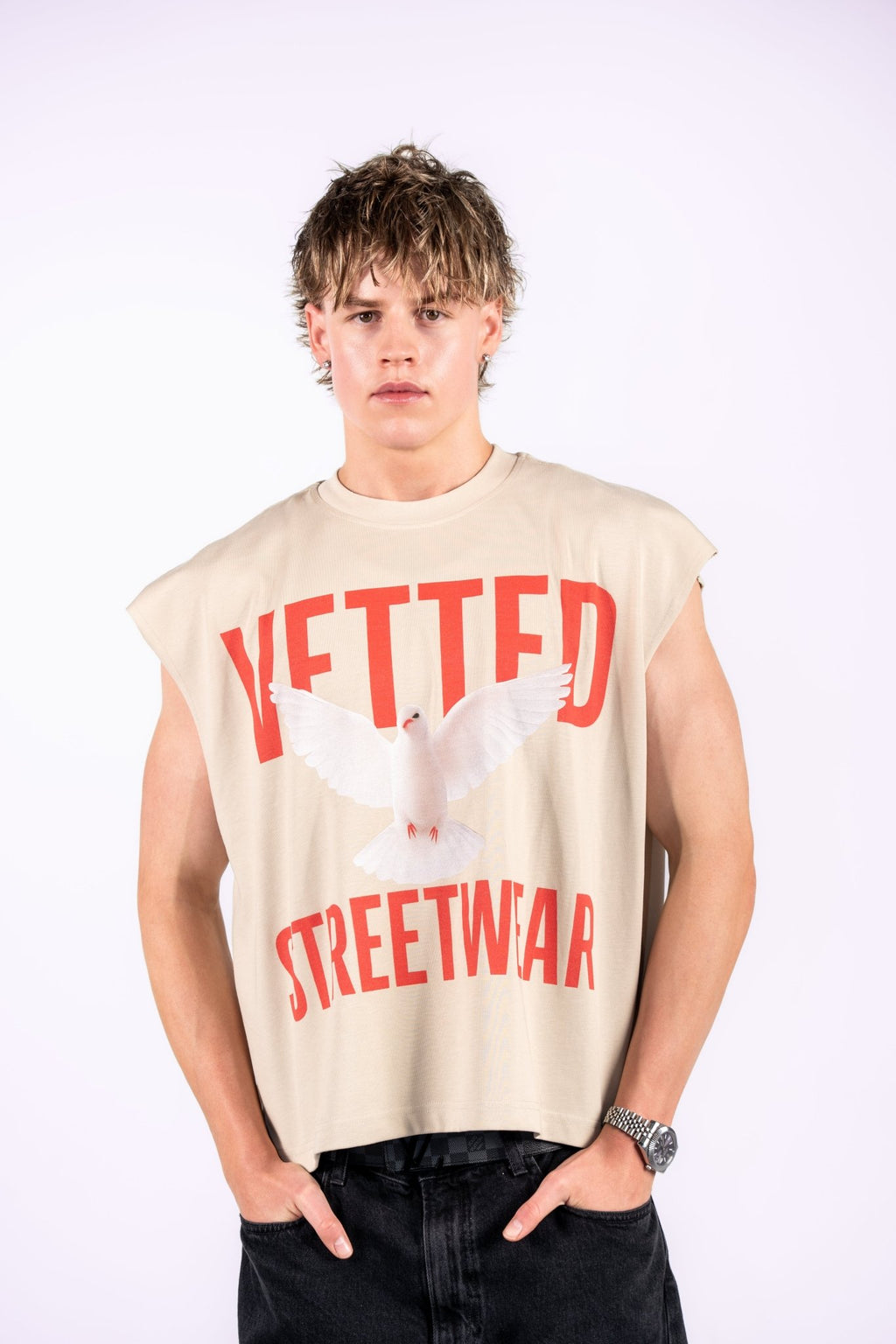 VETTED SLEEVELESS DOVE TEE - FADED SAIL